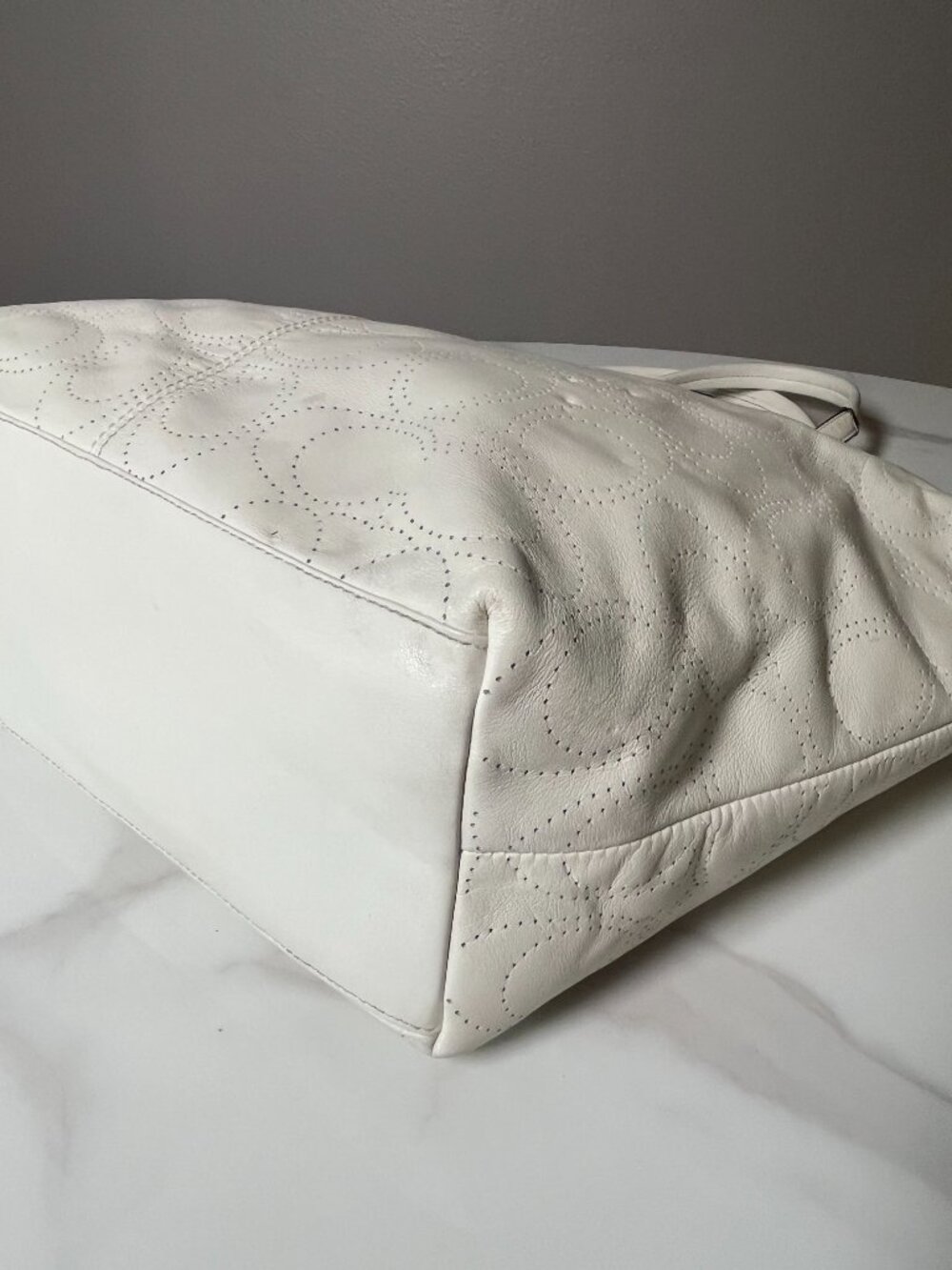 Coach Ivory Leather Op Art Perforated Tote Bag F16598 - Picture 9 of 15